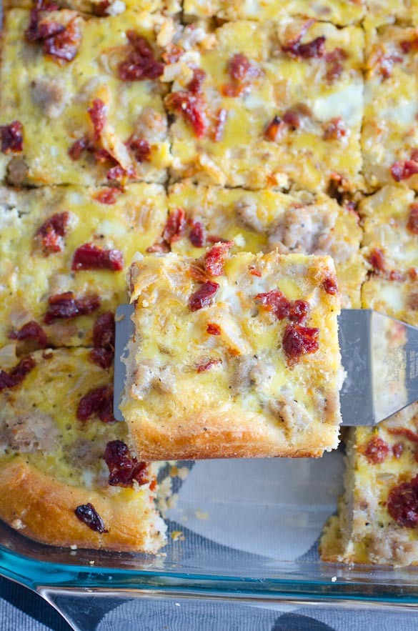 sausage egg breakfast casserole in a pan