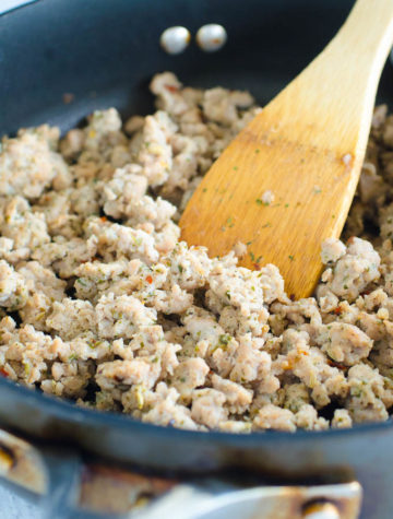 ground sausage in a skillet
